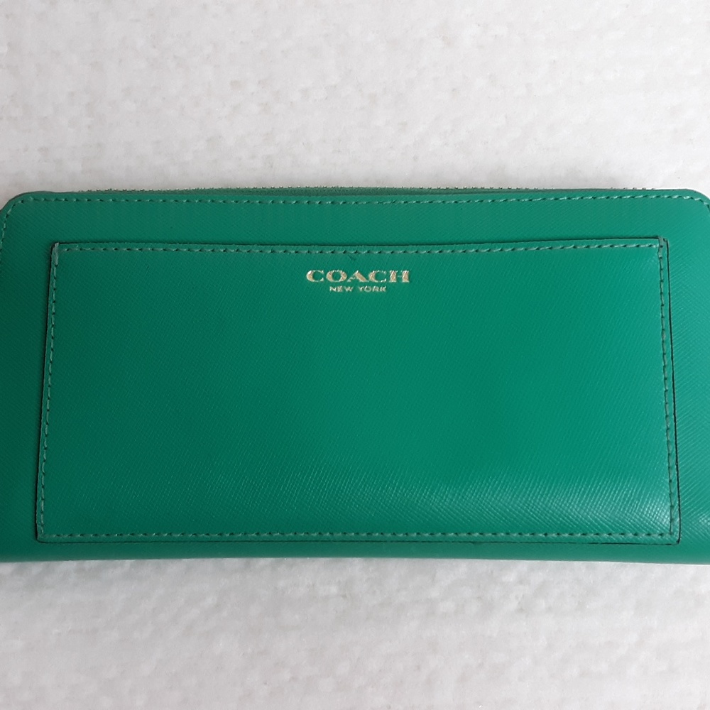Coach Green Accordion Zip Around Wallet